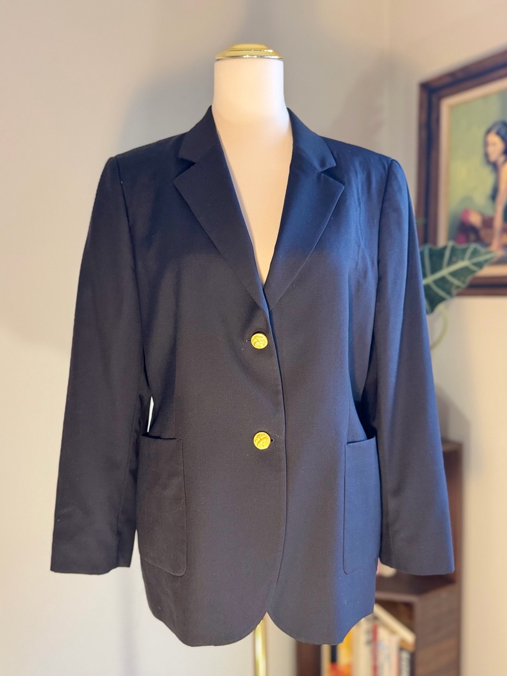 Brooks Brothers Navy Blue 100% Wool Blazer Gold Fleece Buttons Italy Petite 12P